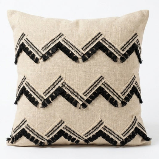Luxury cotton cushion cover with chevron trim and tassel embellishment