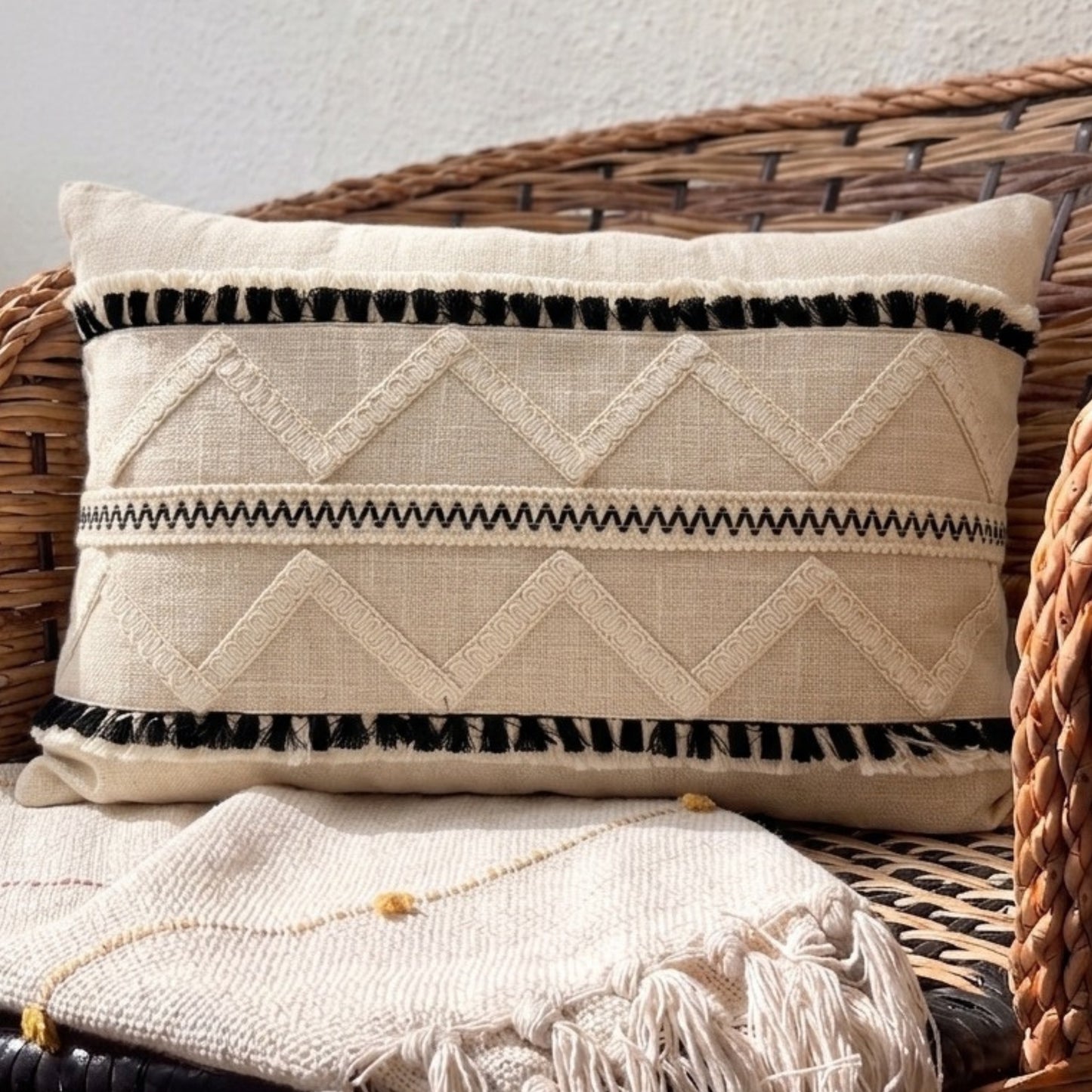 Lume Rectangular 14x20 inch Cushion | Off-white & Black Throw Pillow
