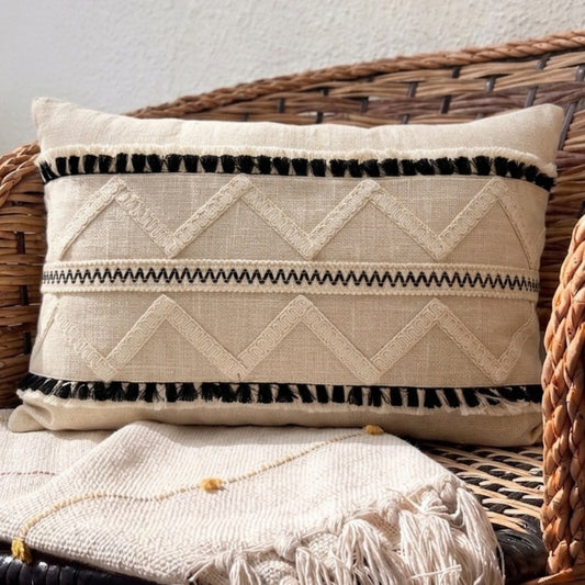 Lume Rectangular 14x20 inch Cushion | Off-white & Black Throw Pillow